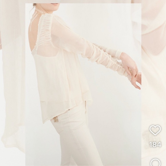 T.ba The Queen Blouse Ivory Ruched Long Sleeve Sz Med - Picture 12 of 12